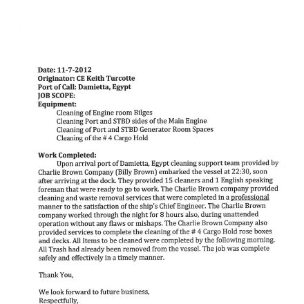 Job report from the chief engineer of APL President Truman