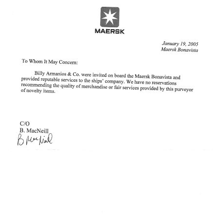 Letter from Maersk Bonavista