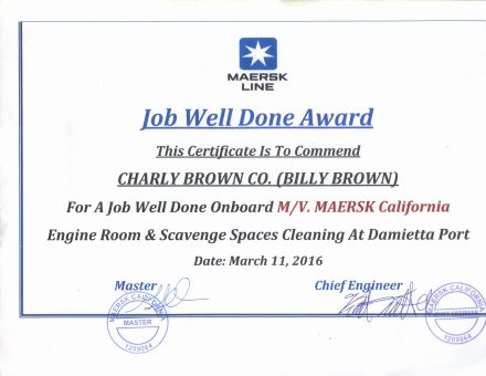 Maersk Line Job Well Done Award, M/V Maersk California