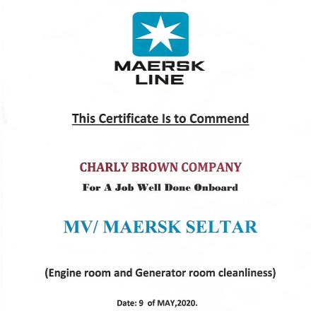Maersk Line commendation, MV Maersk Seltar, May 2020
