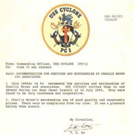 Recommendation letter from the commanding officer of USS Cyclone, PC-1, July 1995