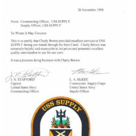 Letter from the commanding and supply officers of USS Supply, AOE 6, November 1998
