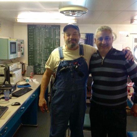 Billy Brown with an engineer in the engine control room