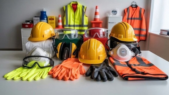 Safety helmets, goggles, gloves and high-visibility vests